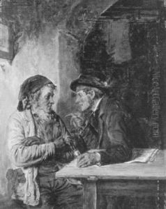 Zwei Diskutierende Herren In Einer Stube