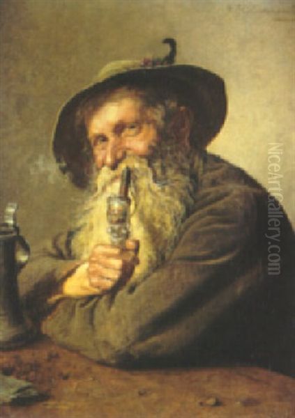 A Portrait Of A Bavarian Man Smoking A Pipe With A Stein On A Table - view 1