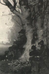Jager Bei Der Rast Am Waldrand by Hugo Kotschenreiter