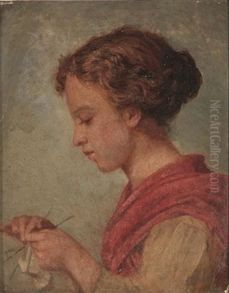 Jeune Femme Tricotant - view 1