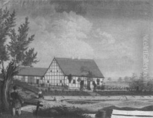 Bauerngehoft In Weiter Landschaft, Im Vordergrund Ein Wanderer