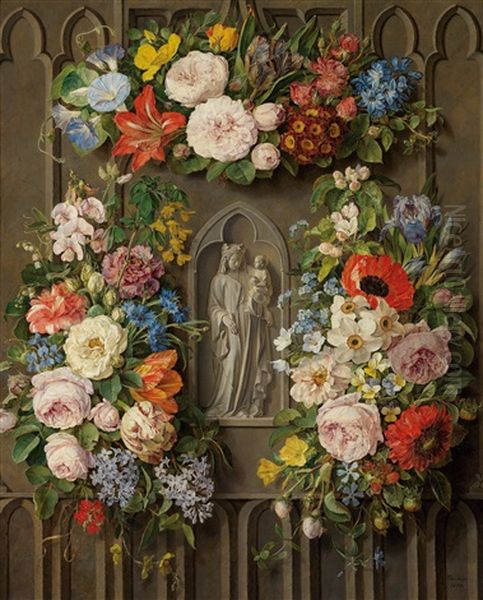 Madonna With Child Wreathed In Flowers - view 1