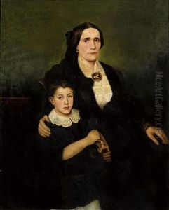Portrait Of Argiro Zerlentis With Her Son Pericles by Nicholaos Kounelakis
