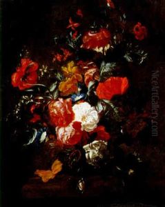 Nature Morte Aux Fleurs Dans Un Vase Sur Une Balustrade by Philips van Kouwenberg