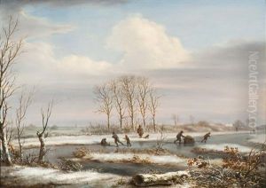 Field And View Of A Mill Near Rotterdam In Summer (+ Field And Tower View Near Rotterdam In Winter; 2 Works) by Jacob van Kouwenhoven