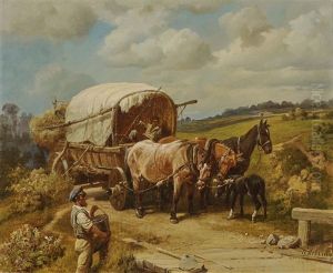 Horse And Cart At The Roadside by Pavel Osipovich Kovalevsky