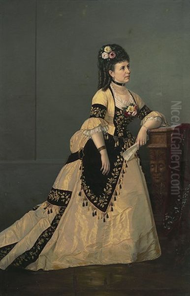 Portrait Einer Vornehmen Dame Im Reich Bestickten Gewand Mit Sechsreihiger Perlenkette, Samtband Mit Rubin-parure Und Passendem Ohrgehange - view 1