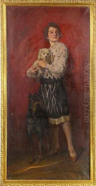 Portrait Of A Young Lady With Two Dogs - view 1