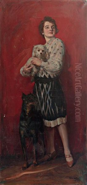 Portrait Einer Jungen Frau Mit Zwei Hunden - view 1