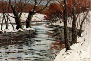 Winterliche Flussuferpartie by Ivan Ivanovitch Kowalski