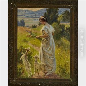 Maiden And Fauns In A Sunlit Glade by Leopold Franz Kowalski