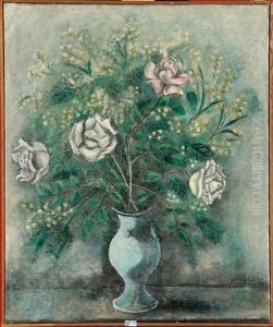 Vase De Roses Et De Mimosas
