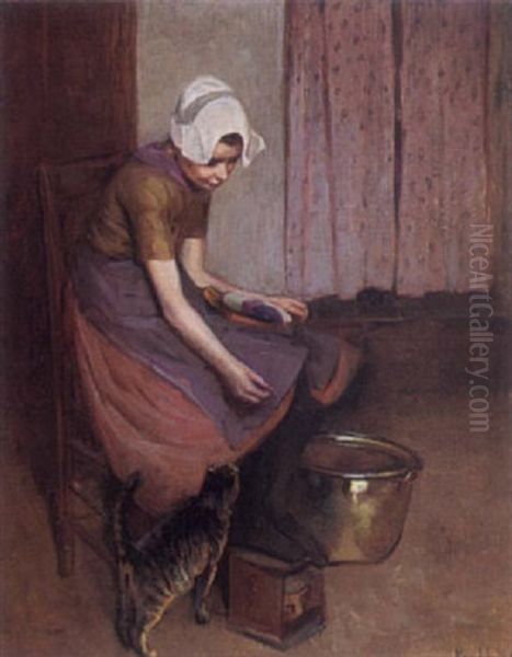 A Peasant Girl Playing With Her Cat - view 1