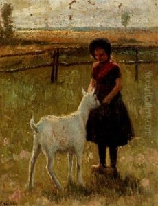 Girl Feeding A Goat by Hendrik Maarten Krabbe