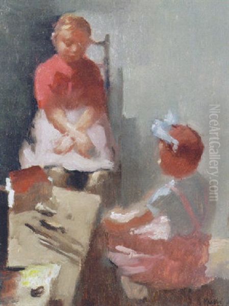 Two Girls Admiring Their Dollhouse - view 1