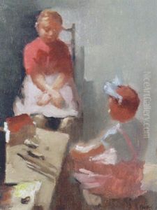 Two Girls Admiring Their Dollhouse thumbnail