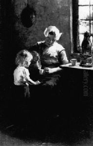 An Interior With Mother And Child by Hendrik Maarten Krabbe