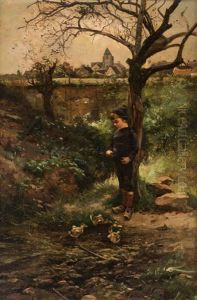 Boy Feeding The Ducklings by Iosif Evstafevich Krachkovsky