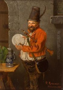 Lachender Klarinettist In Tracht Streicht Sein Musikgeld Ein by Peter Kraemer the Younger
