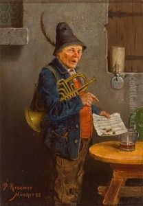 Enttauschter Trompeter In Tracht Mit Seinen Gesammelten Groschen
