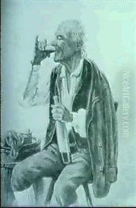 Weintrinkender Bauer In Gruner Weste by Peter Kraemer the Younger