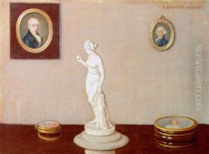 A Still Life With A Marble Sculpture Of A Classical Beauty And Miniatures by Elisabeth Kraemer-Obreen