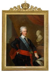Portratt Av Gustav Iii - Sveriges Konung - Ikladd Svenska Drakten Och Barandes Serafimerordens Ljusbla Band, Ordenstecken Och Kraschan - Staende Knabild