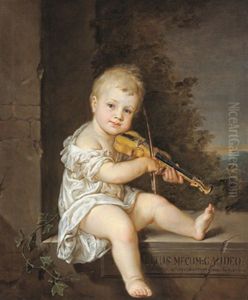 Johann August Krafft, Der Kleine Sohn Der Kunstlerin, Eine Geige Haltend by Barbara Steiner Krafft