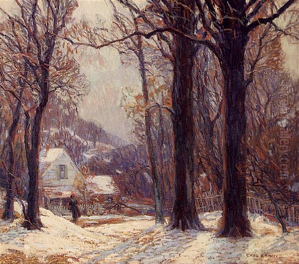 Cabin And Figure In Winter Landscape - view 1