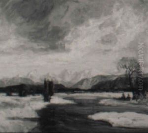 River And Mountains In Winter by Carl Rudolph Krafft