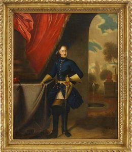 Portratt Av Karl Xii (1682-1718) Ikladd Bla Uniformsrock Med Varja - Staende Helfigur