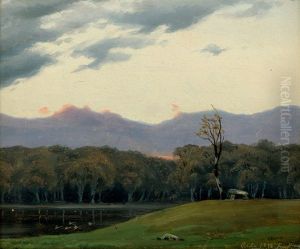 Herbstlandschaft Mit Hunengrab Bei Sonnenaufgang