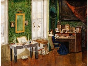 Biedermeierliches Interieur Mit Dame Am Schreibtisch by Johann-Peter Krafft