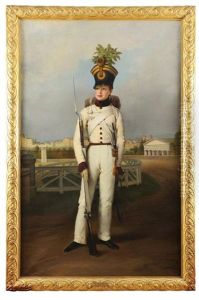 Portrait Du Duc De Reichstadt (napoleon Ii) En Uniforme Blanc De Sergent Major Du 1er Regiment D'infanterie, Devant La Bellaria Portrait Du Duc De Reichstadt (napoleon Ii) En Uniforme Blanc De Sergent Major Du 1er Regiment D'infanterie, Devant La Bellaria