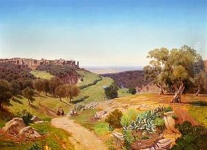 Italiensk Landskab. Tivoli Ved Rom by Frederik-Carl-Julius Kraft