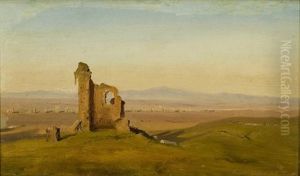 Udsigt Over Den Romerske Campagne Med Akvadukt Og Hyrder Med Far, I Forgrunden Ruin by Frederik-Carl-Julius Kraft