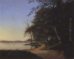 Parti Fra Lyngbyso Med Udsigt Mod Frederiksdal Morgen by Frederik-Carl-Julius Kraft