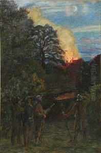 Historical Scenery With Soldiers At A Burning Castle by Johannes Kragh
