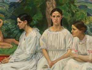 Portrait Of The Danish Painter Joakim Skovgaard's Three Daughters, Eline, Agnete And Georgia by Johannes Kragh