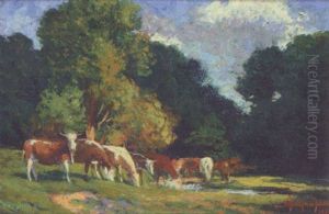 Landschaft Mit Kuhen by Janos Krajna von Moldvai