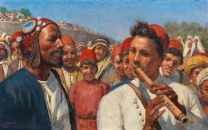 Buffoon And Piper In A Procession In Jerusalem