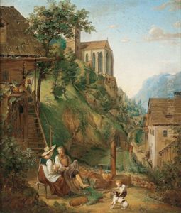 Familienidyll Am Brunnen by Franz Krammer
