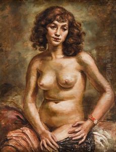 Seated Nude. Girl With Fan And Bracelet