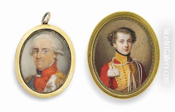 A Young Officer In Red Military Jacket With Gold Collar And Frogging, White Tassles, Together With Frederick I (1750-1827), King Of Saxony, In Red-bordered White Coat With Gold Epaulettes, Wearing The Green Sash And The Breast-star Of The Royal Saxon Orde - view 1