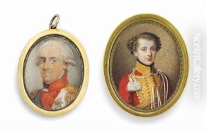 A Young Officer In Red Military Jacket With Gold Collar And Frogging, White Tassles, Together With Frederick I (1750-1827), King Of Saxony, In Red-bordered White Coat With Gold Epaulettes, Wearing The Green Sash And The Breast-star Of The Royal Saxon Orde by Moritz Krantz