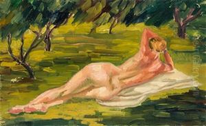 Reclining Nude En Plein Air by Dmitry Krapivny