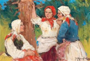 Drei Madchen by Fotij Stepanowitsch Krassitzkij