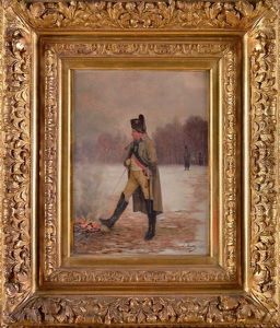 L"empereur Napoleon Se Rechauffant Pres D"un Feu De Camp