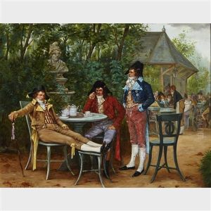 Three Officers At A Tea Party by Charles Louis Kratke