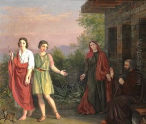 Isaac And Rebecca With The Twins Esau And Jacob